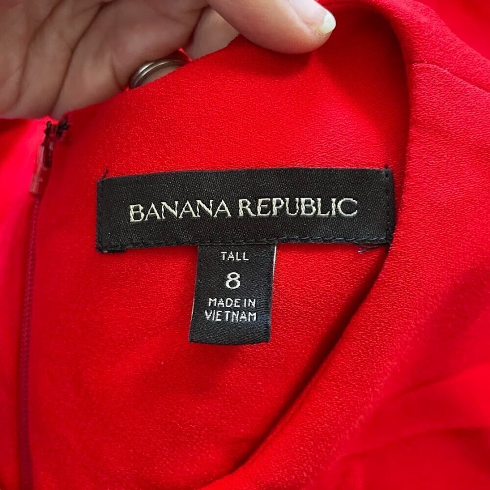 Banana Republic TALL LONG Ruffle Shift Dress Red Holiday Party Classic Career - Picture 7 of 10